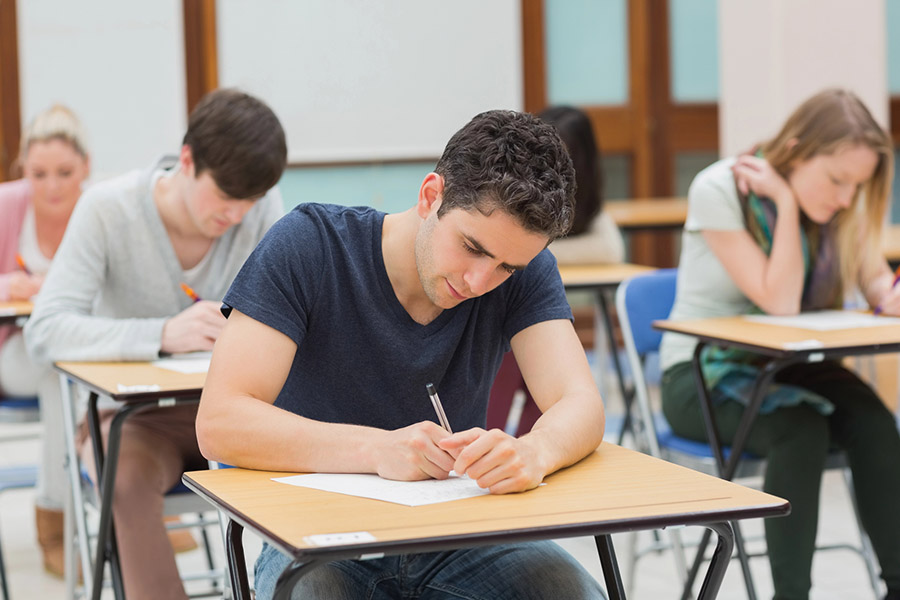 Students taking a test in a classroom in Dallas